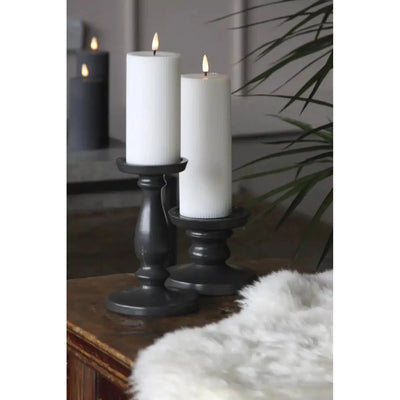 x2 Ribbed Pillar Candle White