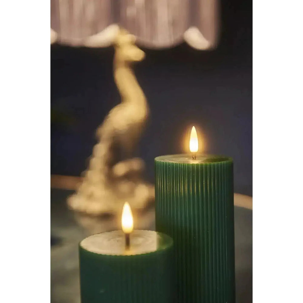 x2 Ribbed Pillar Candle Green