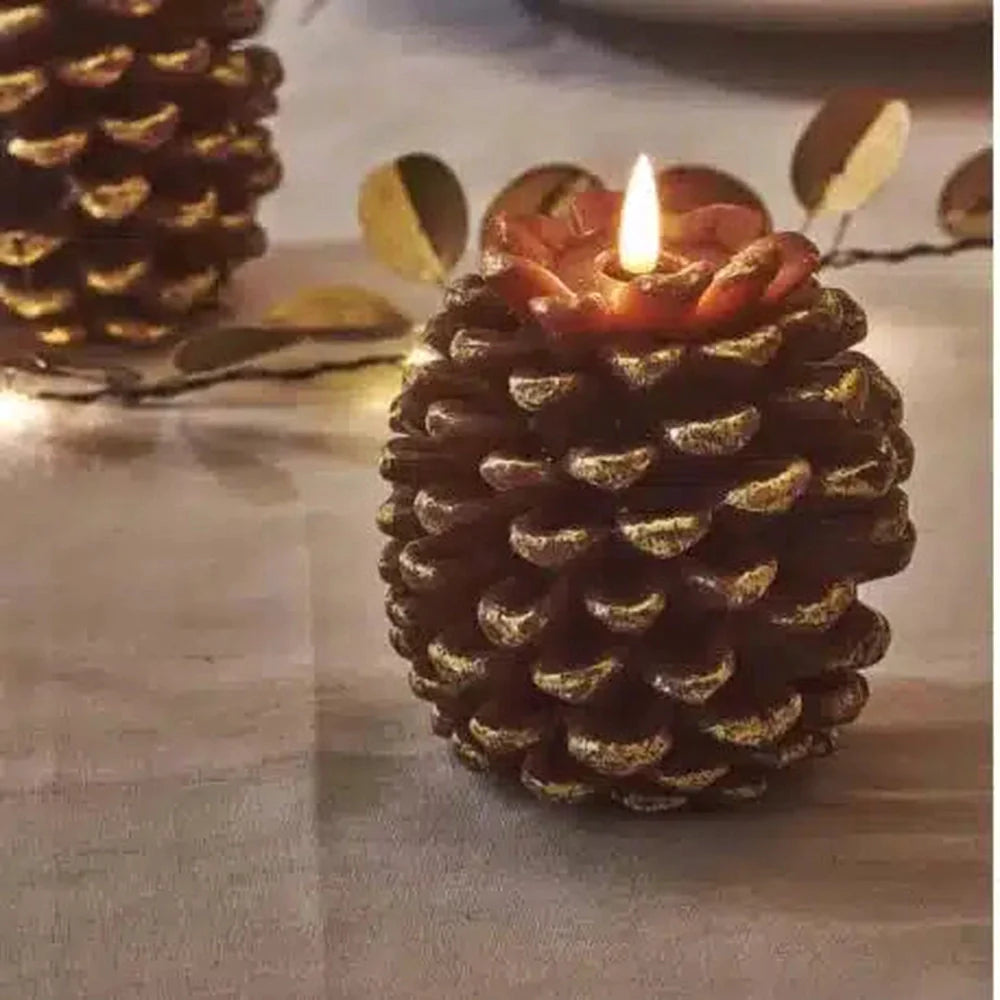 x3 Pinecone Candle Gold