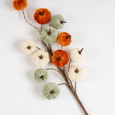 x2 Velvet Pumpkin Pre Lit Stems Orange