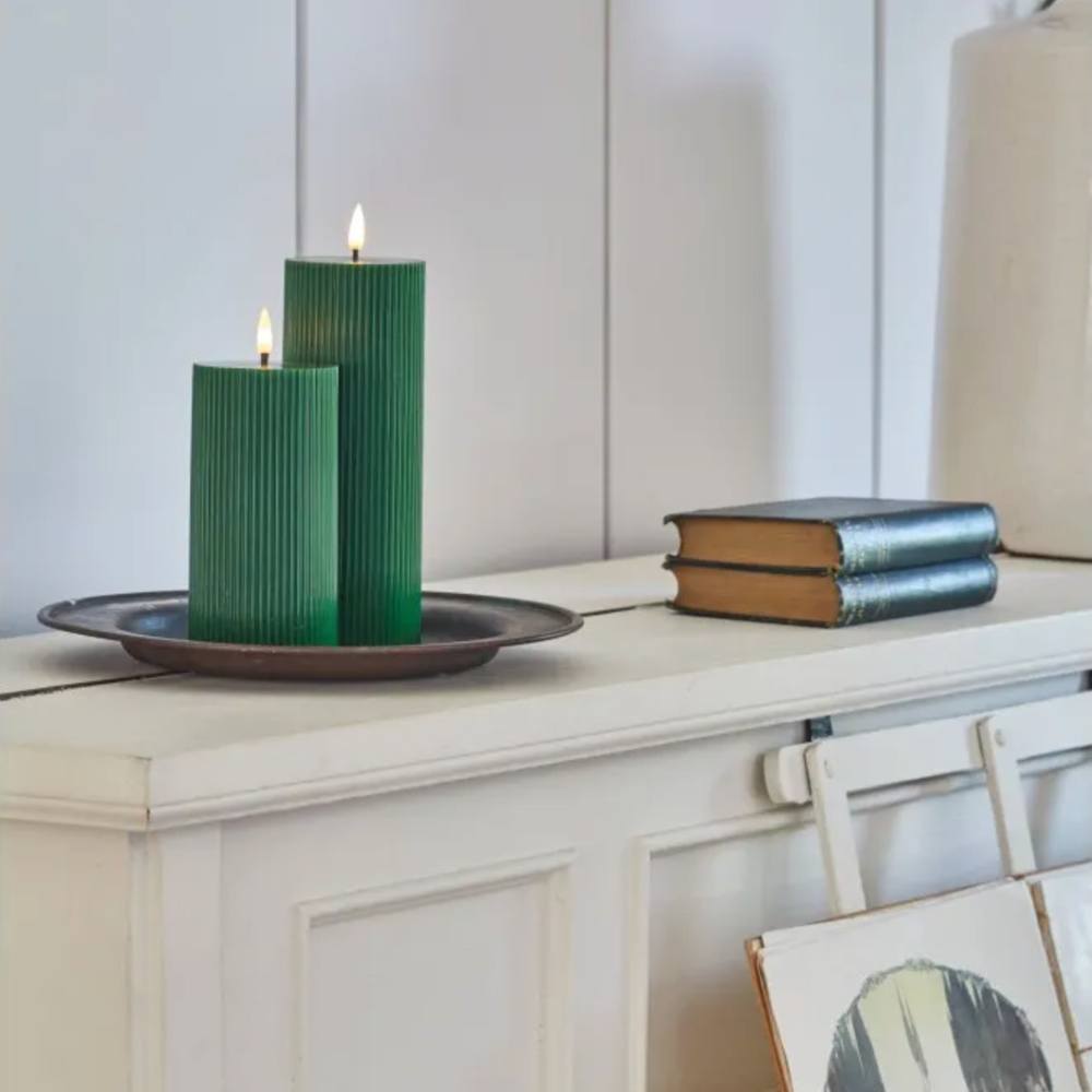 X2 Ribbed Pillar Candle Green