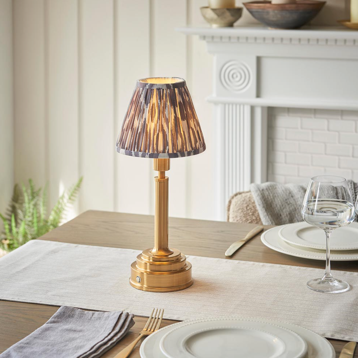 Upton Rechargeable Table Lamp with Ikat Shade