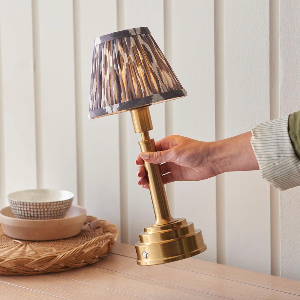 Upton Rechargeable Table Lamp with Ikat Shade