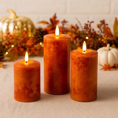 6x Mottled Orange Autumn LED Candles