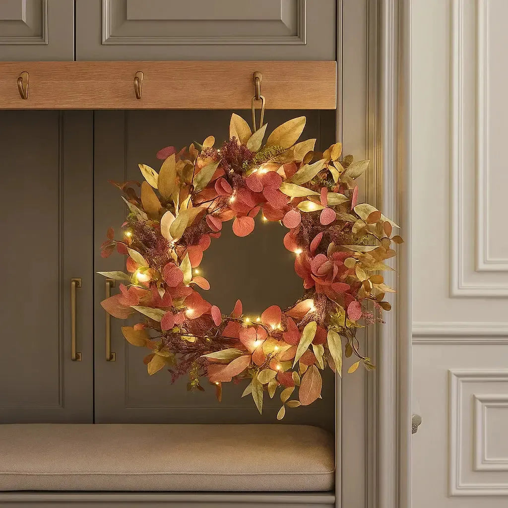 20" Inch Pre Lit Fall Wreath
