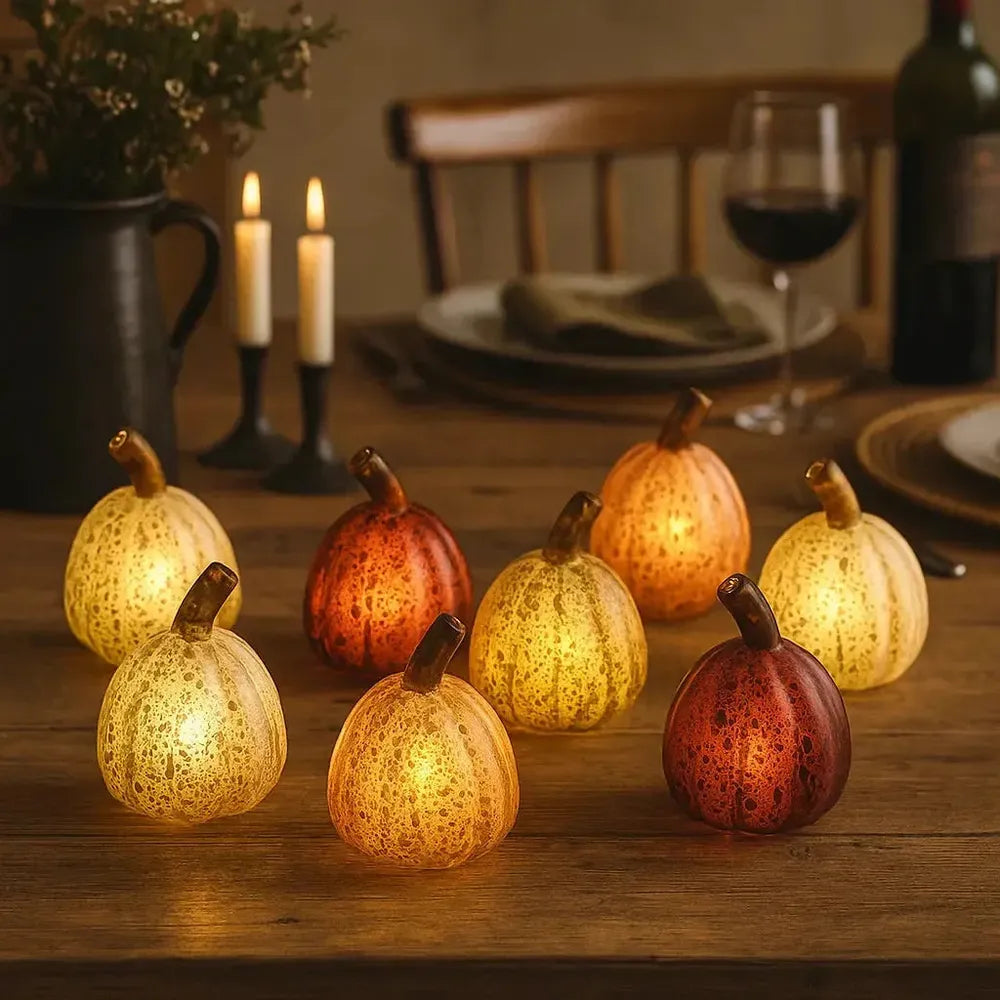 24x Mixed Glass Pumpkin Lights & 12x Tealights Pack