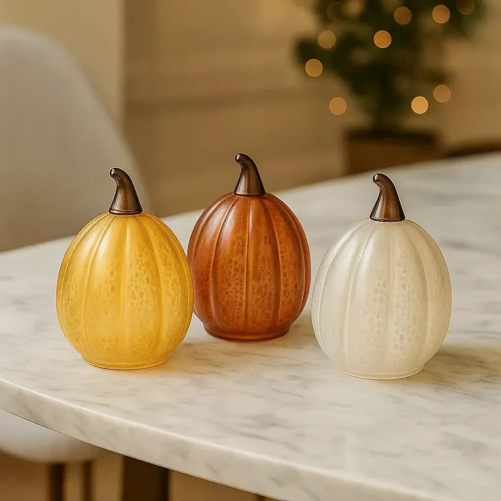 x6 Glass Table Pumpkin Lights x12 Starburst Tealights Pack
