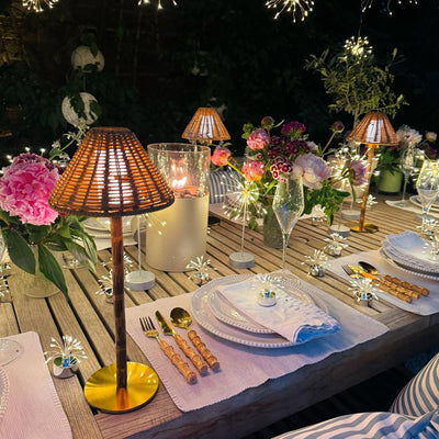 3x Rattan Bamboo Rechargeable Table Lamps