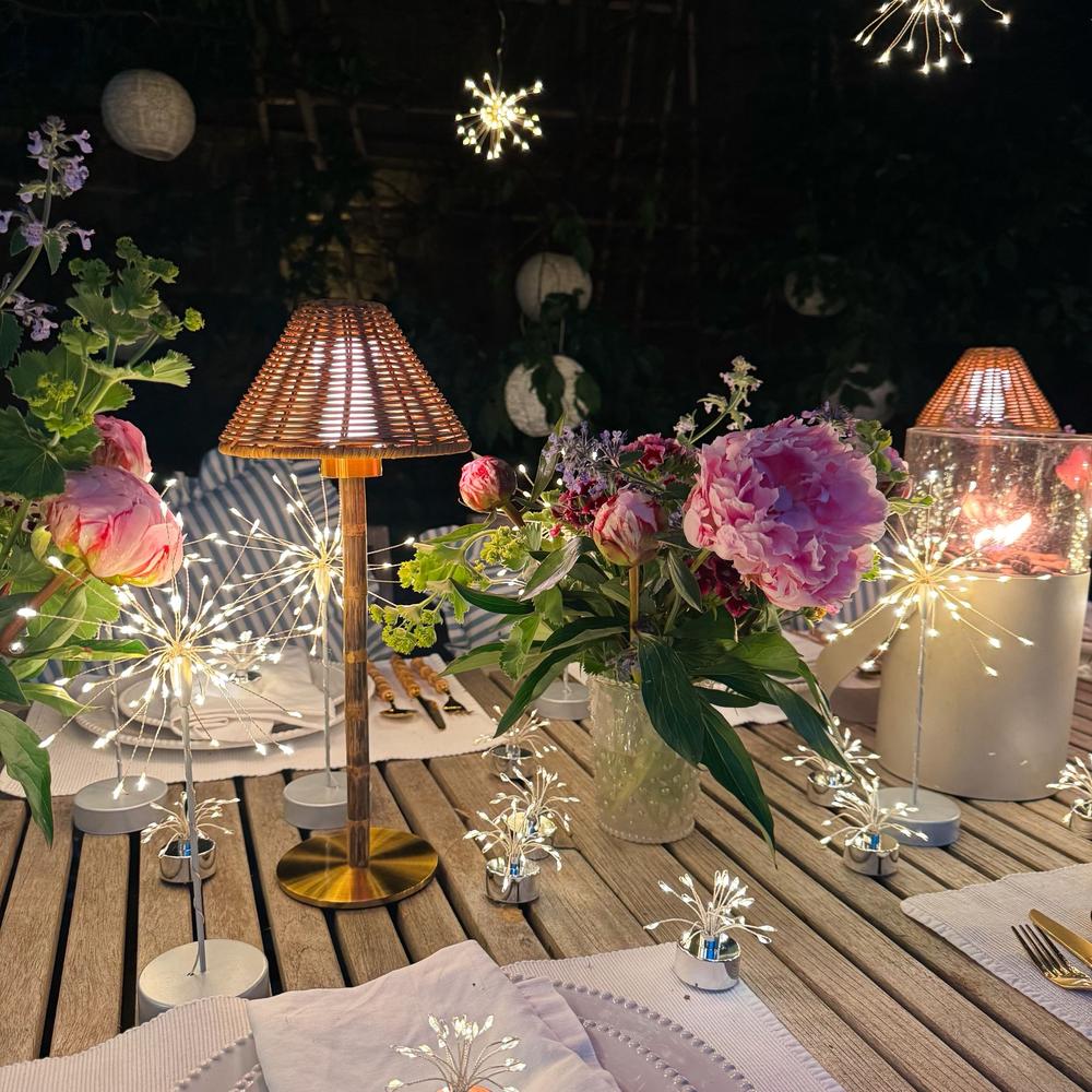 3x Rattan Bamboo Rechargeable Table Lamps