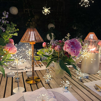 3x Rattan Bamboo Rechargeable Table Lamps