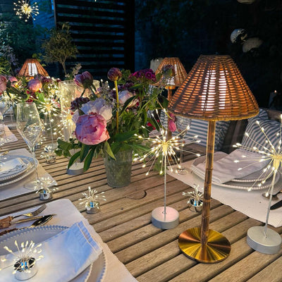 3x Rattan Bamboo Rechargeable Table Lamps