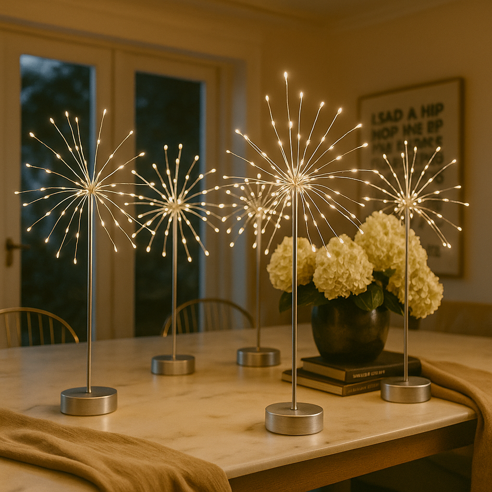 x3 Large Starburst Table Lamps Silver