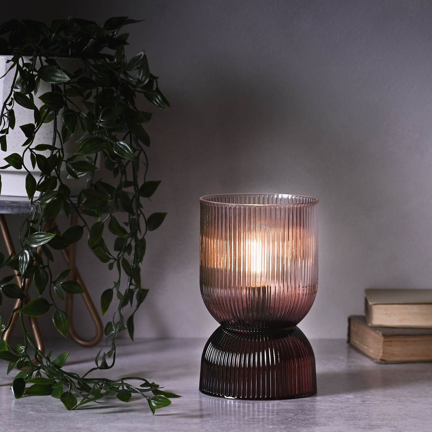 Taupe Battery Glass Lamp