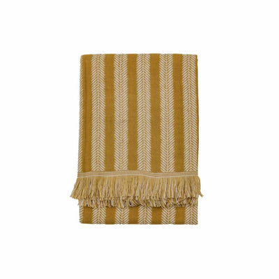 Jacquard Weave Throw with Fringe Ochre - NEST & FLOWERS