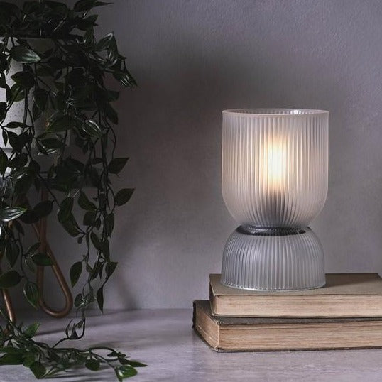 Frosted White Battery Curved Glass Lamp