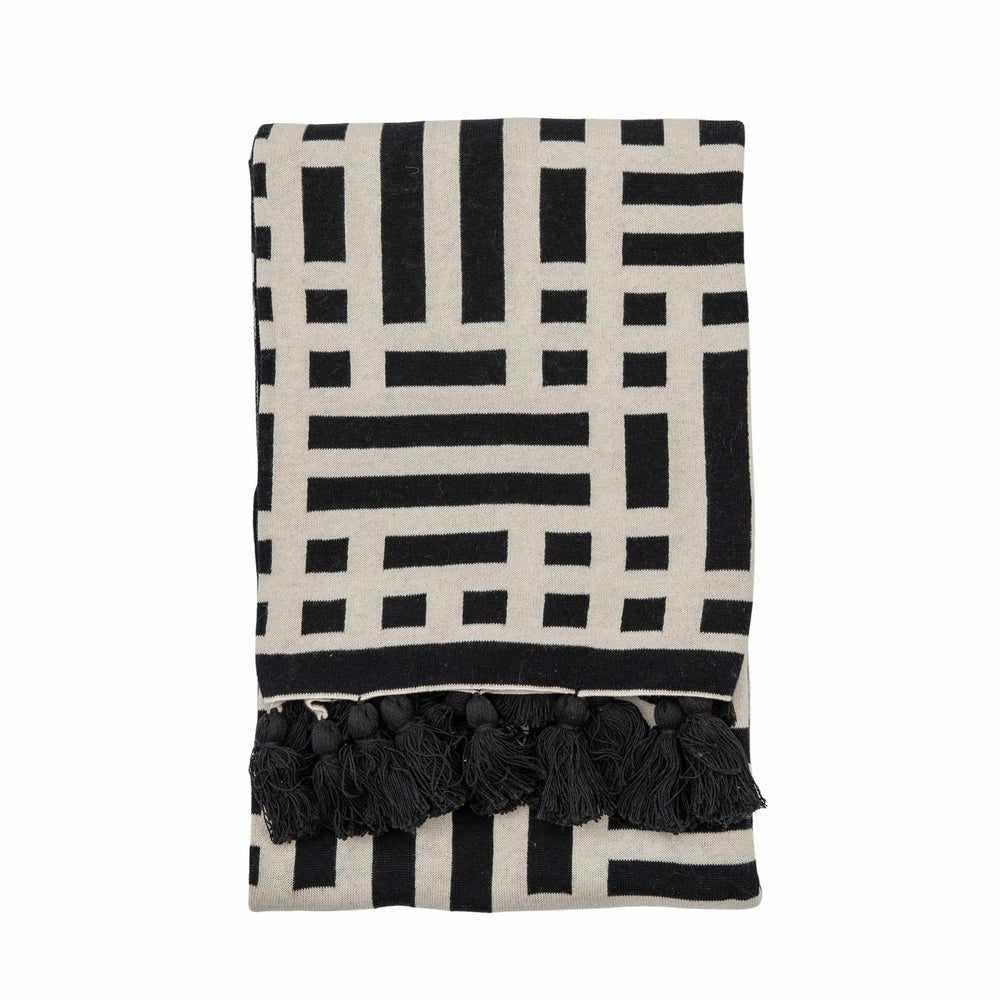 Meton Knitted Tassel Throw Black - NEST & FLOWERS