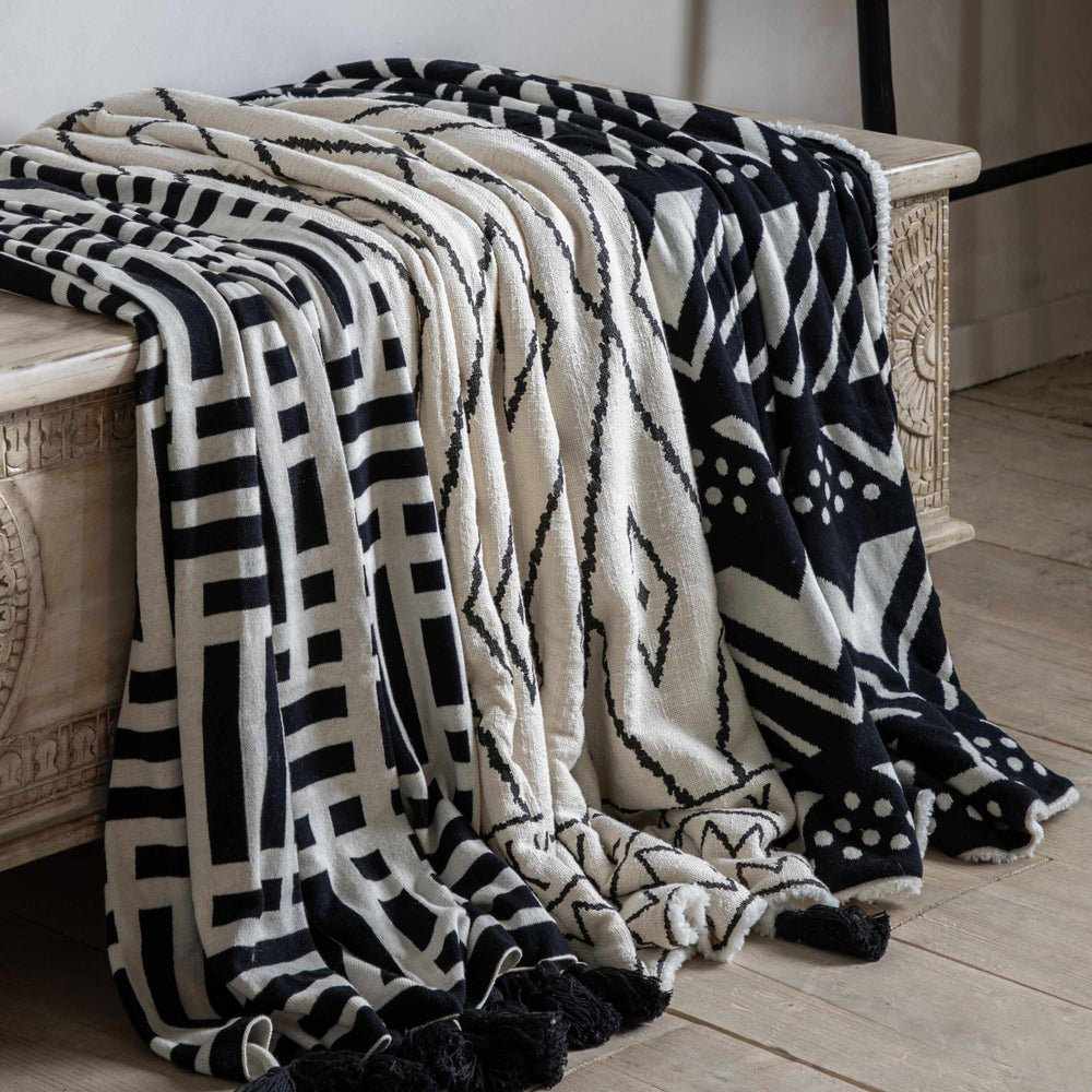 Meton Knitted Tassel Throw Black - NEST & FLOWERS