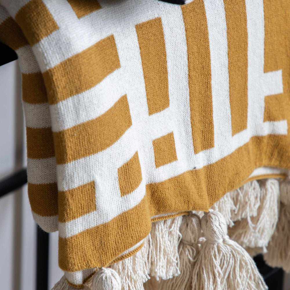 Meton Knitted Tassel Throw Ochre - NEST & FLOWERS