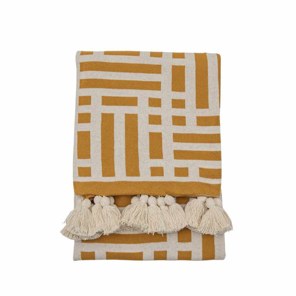 Meton Knitted Tassel Throw Ochre - NEST & FLOWERS