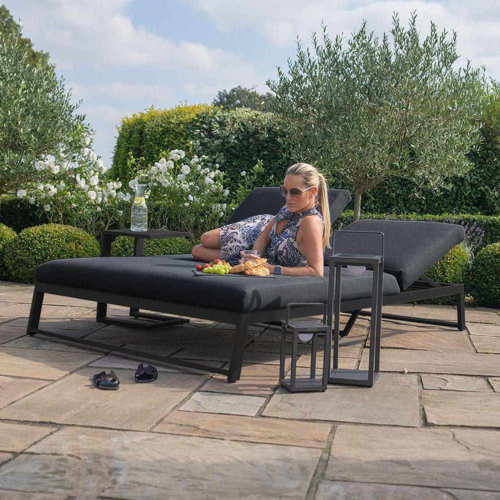 Penwith Aluminium Double Sunlounger Charcoal Nest Flowers USA