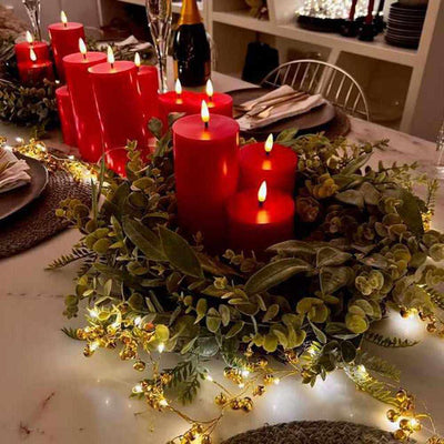 Red LED Candles, Wreath & Golden Bells Pack - NEST & FLOWERS