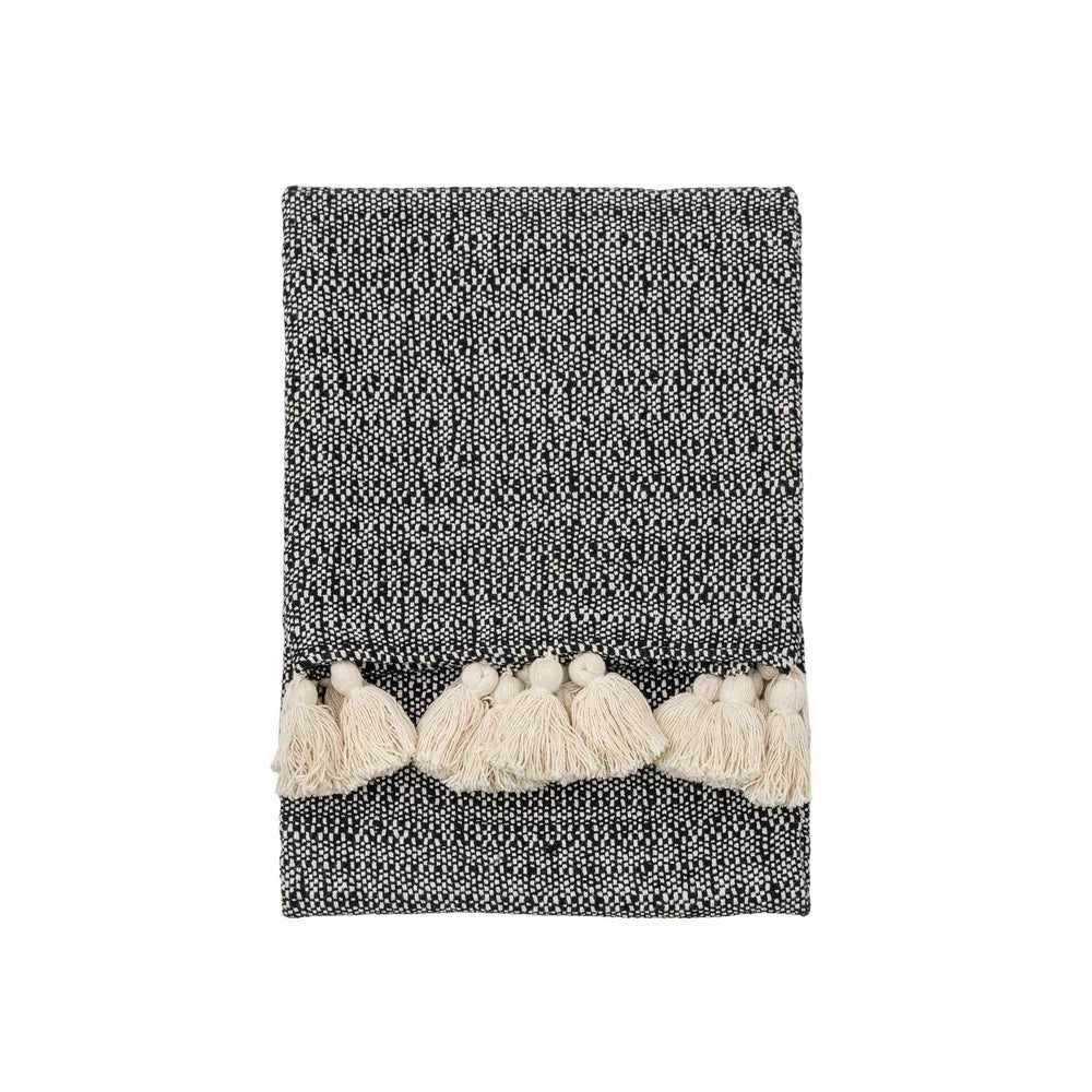 Woven Throw with Tassels Black - NEST & FLOWERS