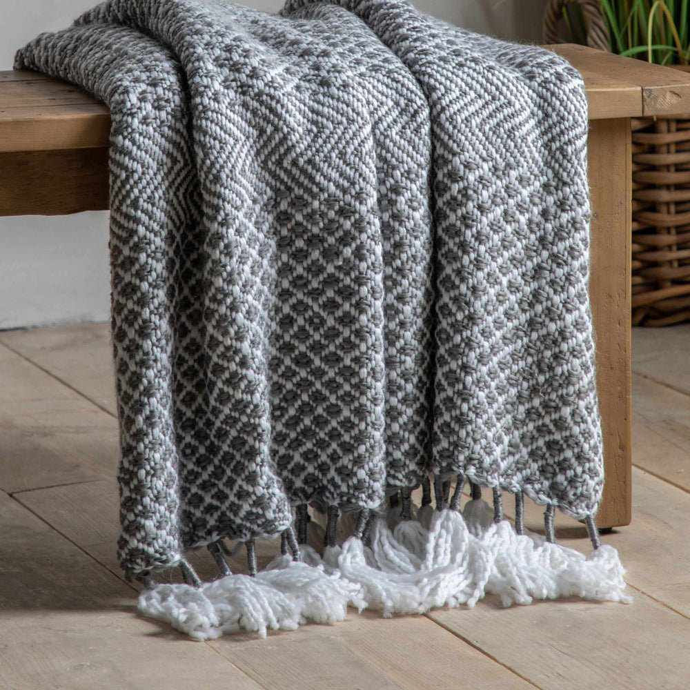 Woven Wrapped Tassel Throw Grey - NEST & FLOWERS