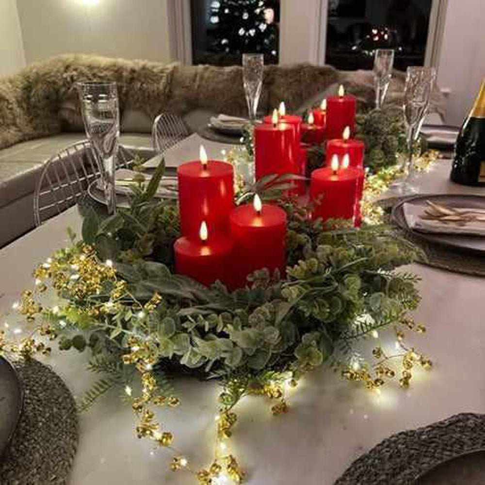 x3 LED Pillar Candles Wide Red - NEST & FLOWERS