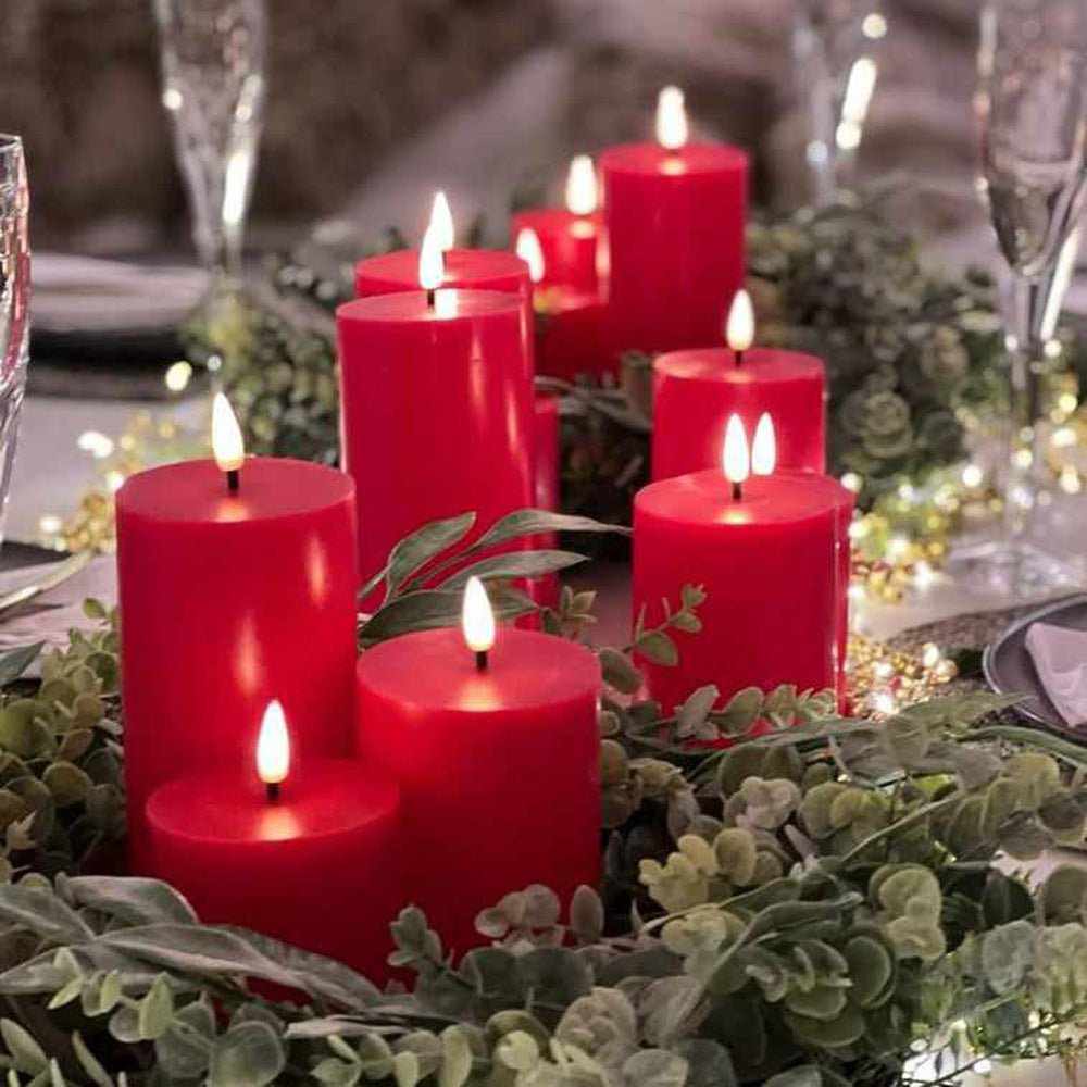 x6 LED Pillar Candles Wide Red - NEST & FLOWERS