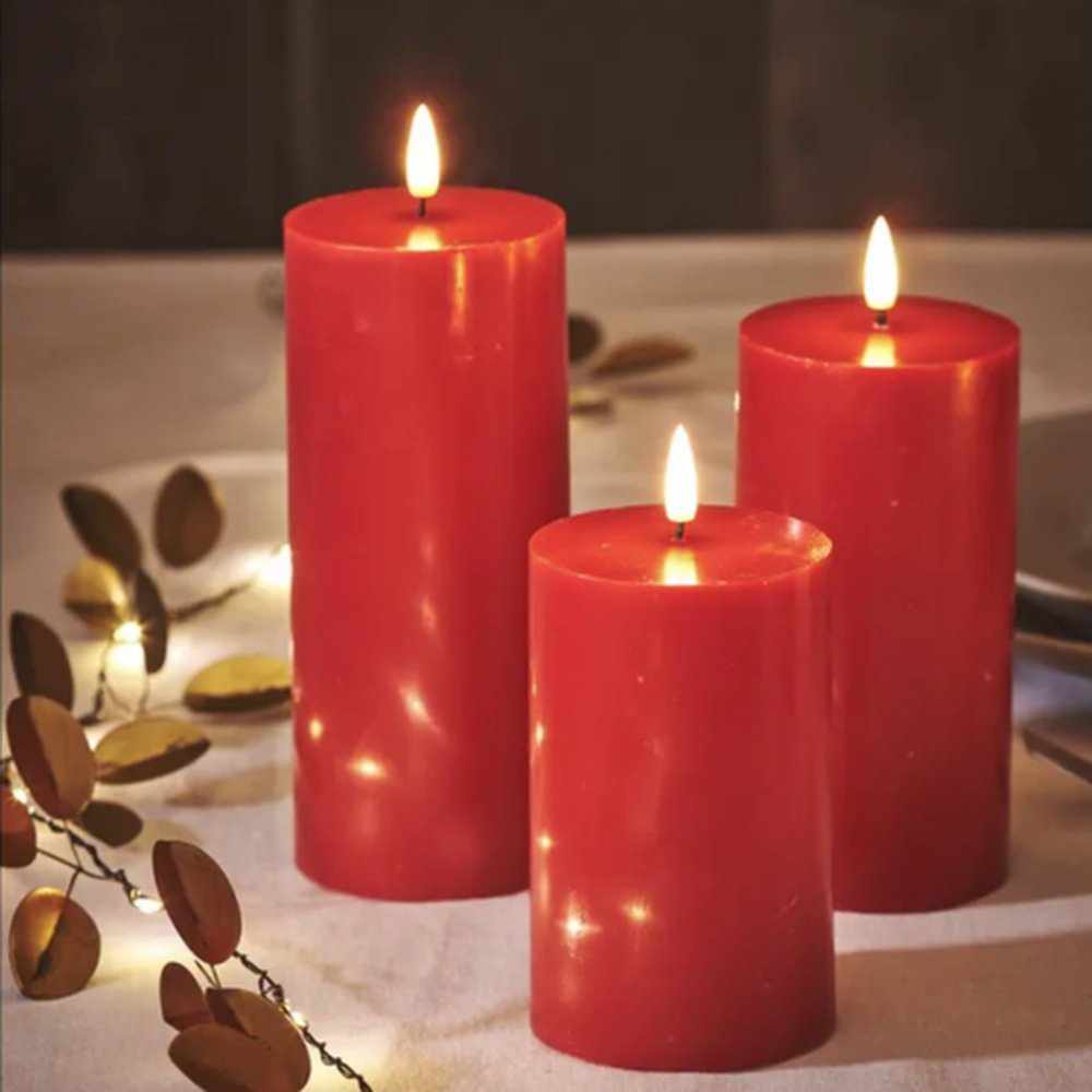 x6 LED Pillar Candles Wide Red - NEST & FLOWERS